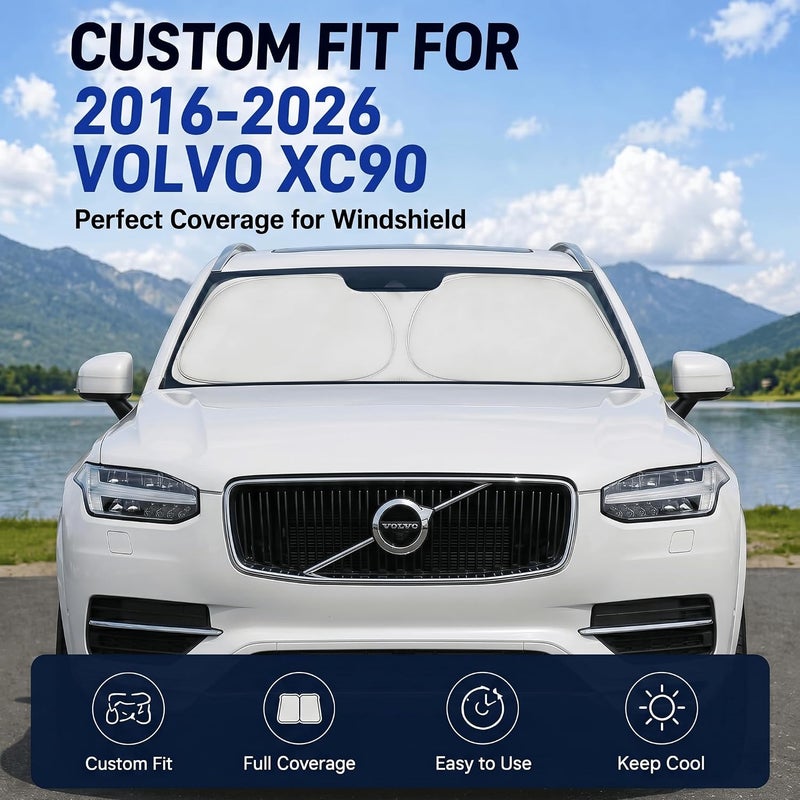 غطاء زجاج أمامي مخصص للشمس لفولفو XC90 XC-90 2016-2026 | غطاء زجاج أمامي مخصص، يحجب الأشعة فوق البنفسجية، درع حراري مزدوج الطبقة، إطار متين، سهل الطي والتخزين - Image 2