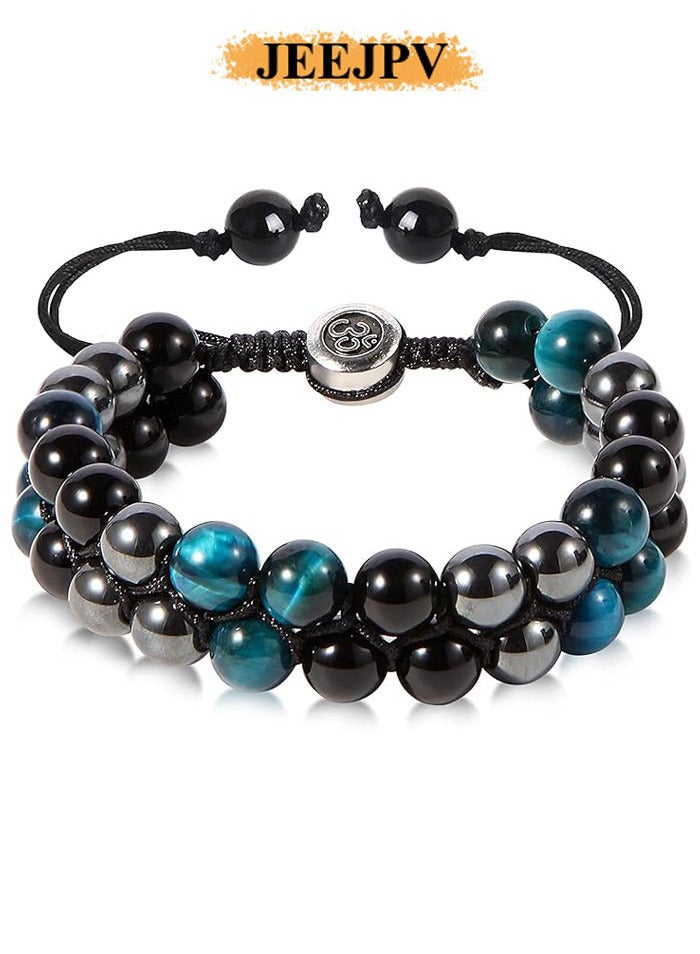 جيج بي في حجر عين النمر الطبيعي سوار مزدوج مضفر لحبل الخرزة هدايا للرجال والنساء - Image 1