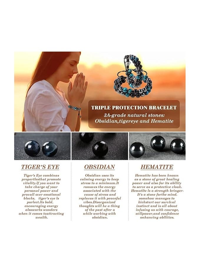 جيج بي في حجر عين النمر الطبيعي سوار مزدوج مضفر لحبل الخرزة هدايا للرجال والنساء - Image 4