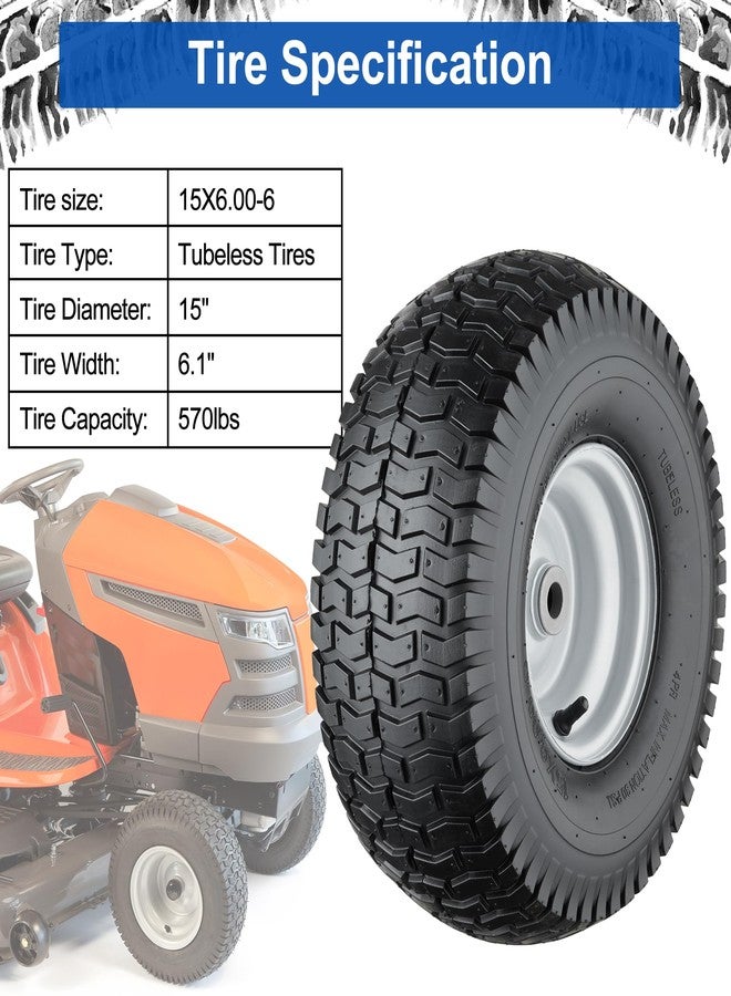 Cubesprings 15x6.00-6 Lawn Mower Tires, 4 Ply Tubeless Lawn Mower Tires 15x6x6, Front Lawn Tractor Tires, 3” Offset Hub Long with 3/4” Bushings Garden Tire for Riding Lawn Mower (Pack of 1) - Image 5