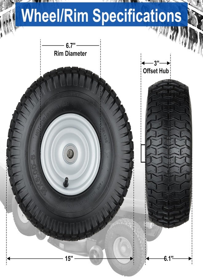 Cubesprings 15x6.00-6 Lawn Mower Tires, 4 Ply Tubeless Lawn Mower Tires 15x6x6, Front Lawn Tractor Tires, 3” Offset Hub Long with 3/4” Bushings Garden Tire for Riding Lawn Mower (Pack of 1) - Image 3