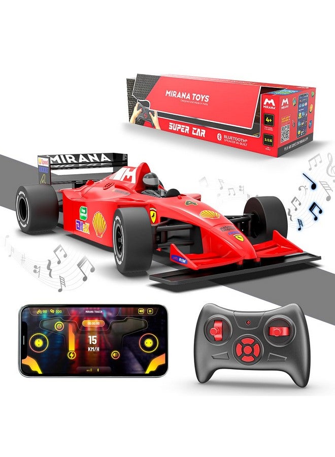 MIRANA Mirana Super Car | USB Rechargable Type-C | in-Built Bluetooth Speaker | 1:12 Size High-Speed Dual Motor Formula 1 RC Car | Long Range Remote & App Controlled F1 Toy for Kids 4+ 5+ 6+ Years (Red)  - Image 1