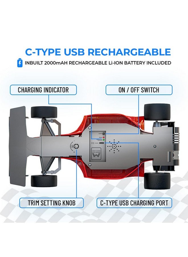 MIRANA Mirana Super Car | USB Rechargable Type-C | in-Built Bluetooth Speaker | 1:12 Size High-Speed Dual Motor Formula 1 RC Car | Long Range Remote & App Controlled F1 Toy for Kids 4+ 5+ 6+ Years (Red)  - Image 4