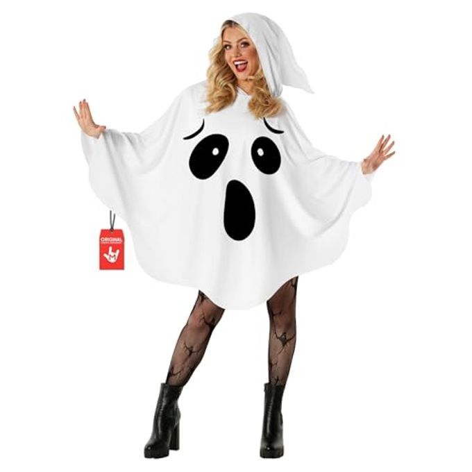MORPH Ghost Costume Adult Women Spooky Ghosts Costume White Ghost Poncho Hooded Cape Adult Spooky Halloween Costumes for Womens - Image 4