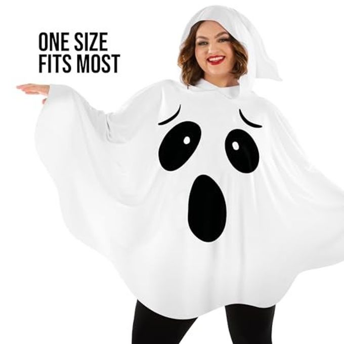 MORPH Ghost Costume Adult Women Spooky Ghosts Costume White Ghost Poncho Hooded Cape Adult Spooky Halloween Costumes for Womens - Image 2