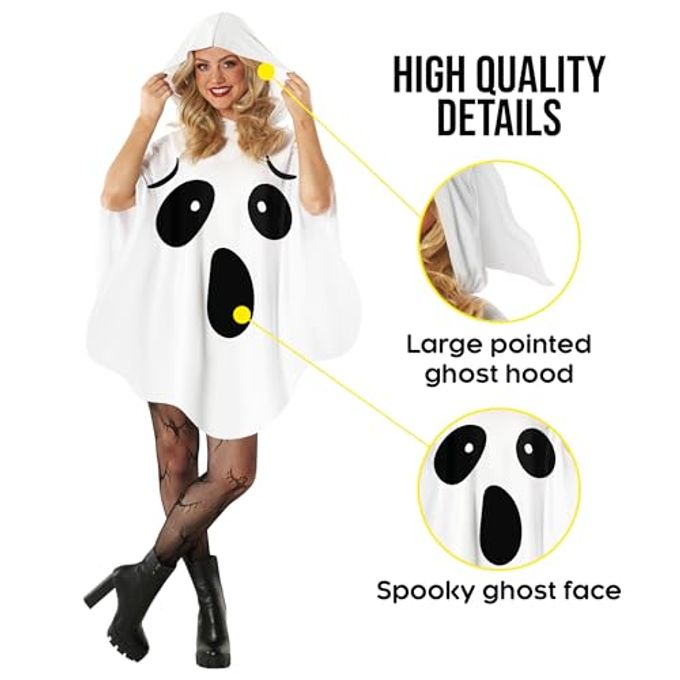 MORPH Ghost Costume Adult Women Spooky Ghosts Costume White Ghost Poncho Hooded Cape Adult Spooky Halloween Costumes for Womens - Image 3