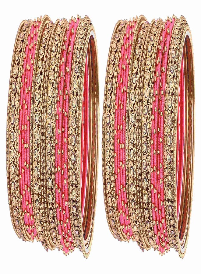 ZULKA Get your traditions Silk Thread, Metal Bangle Set With Zircon For Women &Girls (Pack of 2 Set, Watermelon-2.6) - Image 1