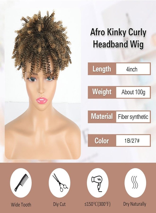 Aisaide Ombre Brown Afro Kinky Curly Wig with Bangs - Natural Synthetic Curly Wig with Headband Attached - Image 3