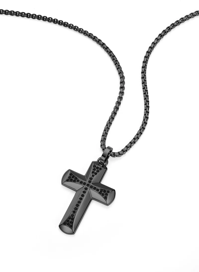 POLICE Crossroads Grey Metal Stainless Steel Gents Necklace with Cross Pendant