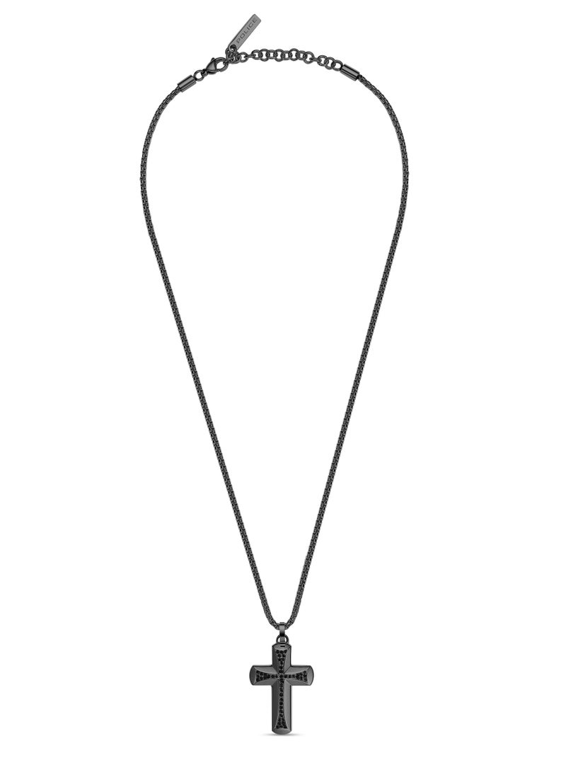 بوليس عقد رجالي فضي متقاطع من الستانلس ستيل مع قلادة صليب - Image 1