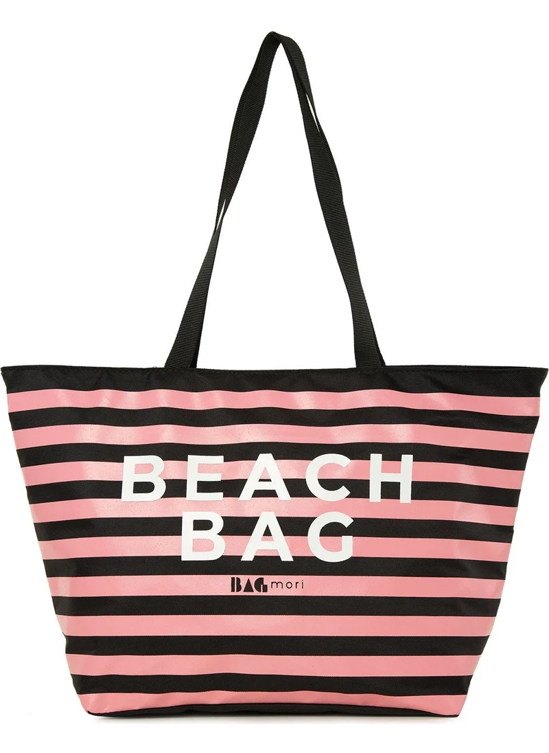 باجموري Black Striped Beach Bag Printed Beach Bag