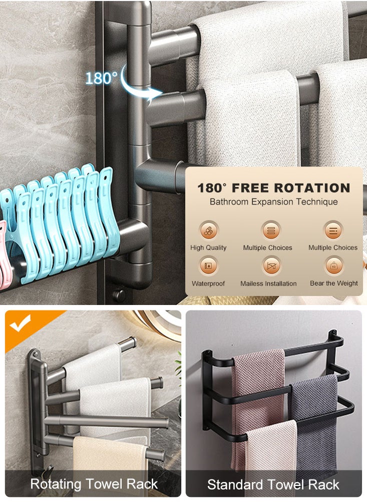 Perfii Space-Saving 4-in-1 Towel Rack with 180° Rotating Rods and Double Hook Design for Sturdy, Durable and Easy to Install Bathroom Organizer  - Image 3