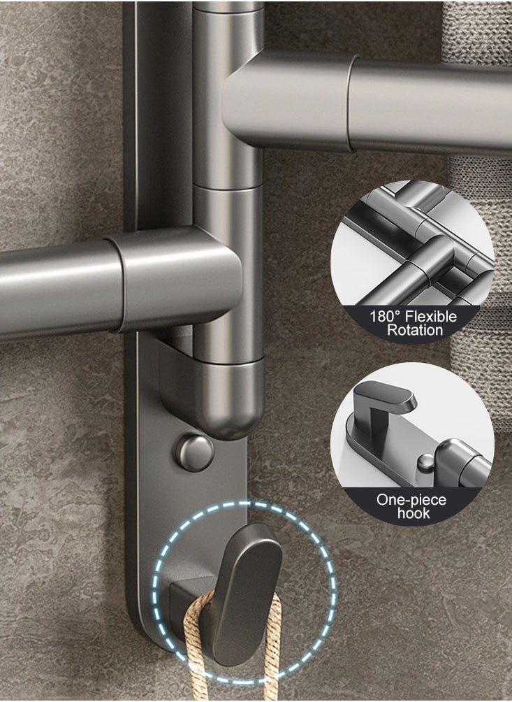 Perfii Space-Saving 4-in-1 Towel Rack with 180° Rotating Rods and Double Hook Design for Sturdy, Durable and Easy to Install Bathroom Organizer  - Image 2