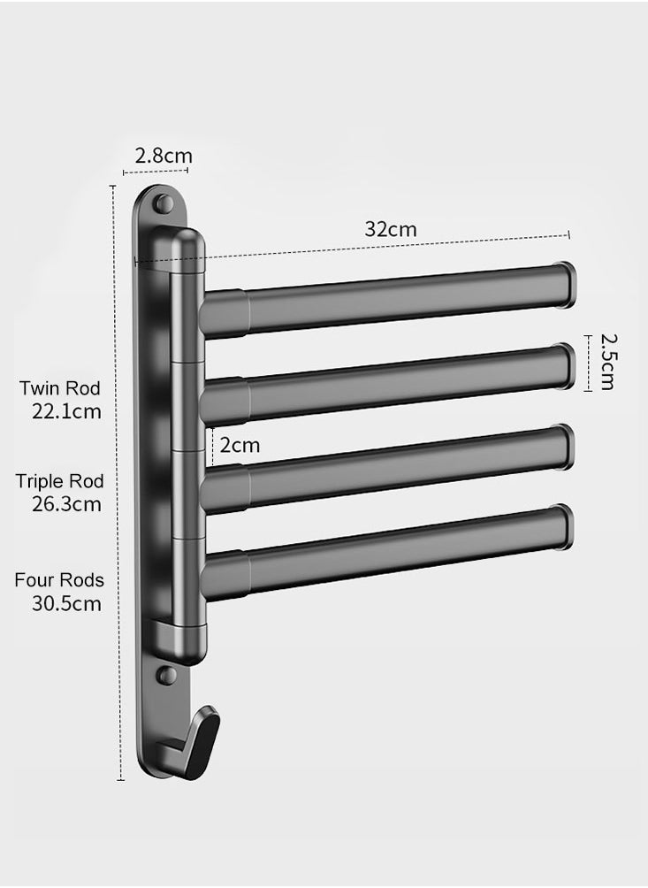 Perfii - Space-Saving 4-in-1 Towel Rack with 180° Rotating Rods and Double Hook Design for Sturdy, Durable and Easy to Install Bathroom Organizer - Image 1
