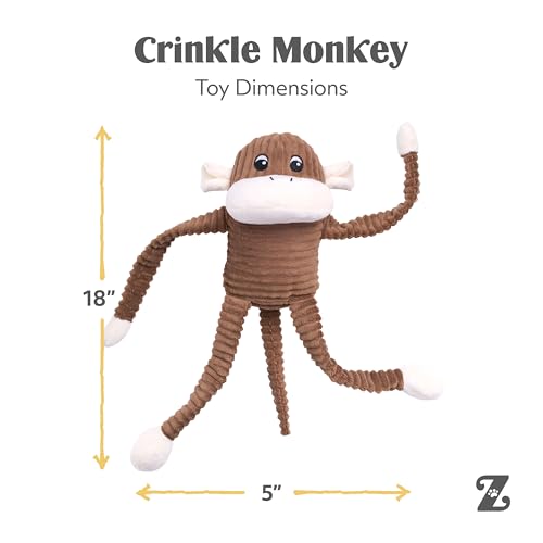 ZippyPaws Spencer The Crinkle Monkey Plush Dog Toy with Round Squeaker and Crinkle Arms and Legs, Large, Brown - Image 5