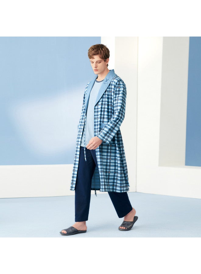 Fenton V-neck Animal Print Fashion Plaid Long Sleeve Open Front Robe For Men - Lightweight - Image 5
