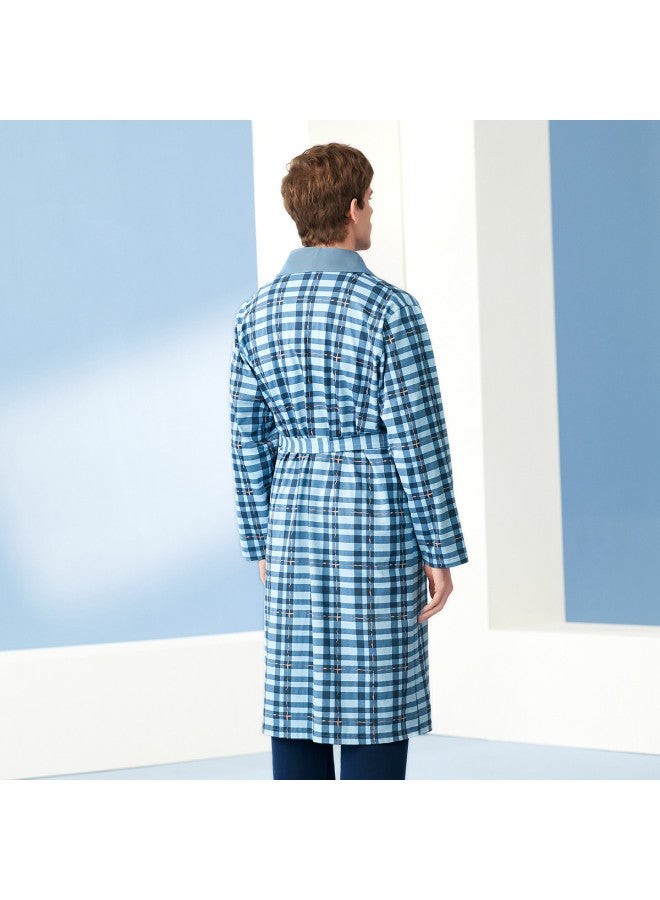 Fenton V-neck Animal Print Fashion Plaid Long Sleeve Open Front Robe For Men - Lightweight - Image 3