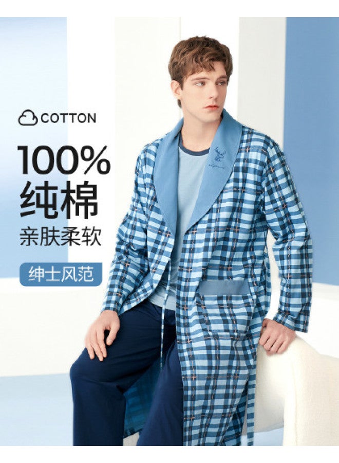 Fenton V-neck Animal Print Fashion Plaid Long Sleeve Open Front Robe For Men - Lightweight - Image 1