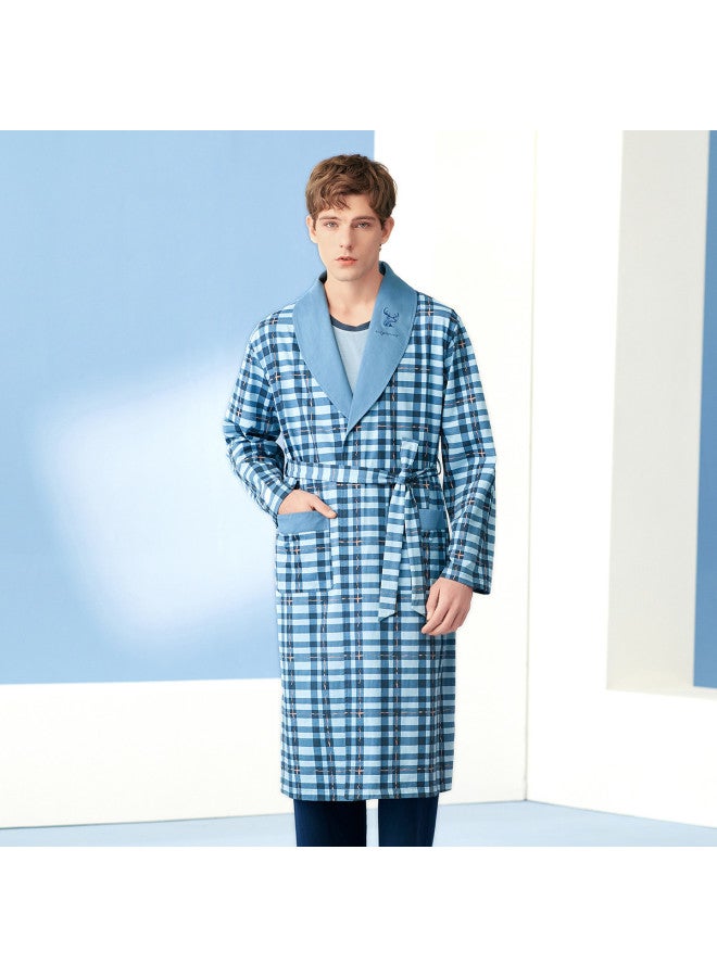 Fenton V-neck Animal Print Fashion Plaid Long Sleeve Open Front Robe For Men - Lightweight - Image 4