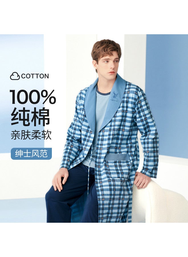 Fenton V-neck Animal Print Fashion Plaid Long Sleeve Open Front Robe For Men - Lightweight - Image 2