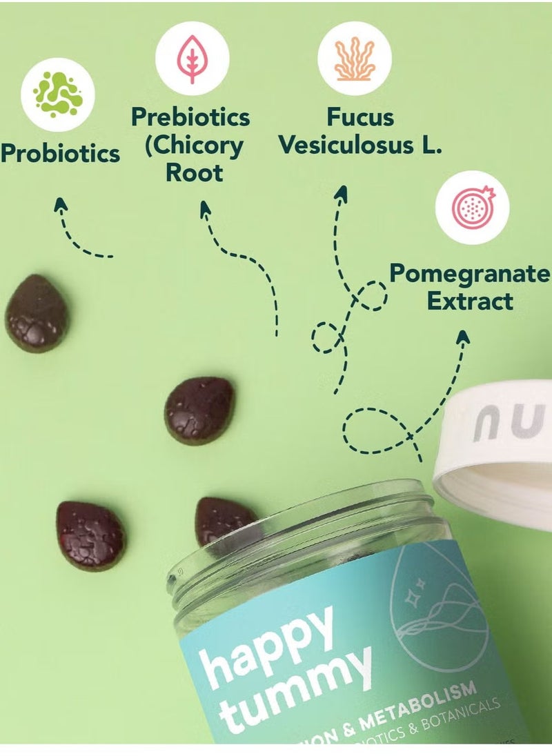 nutrili - Happy Tummy Probiotics Gummies 150g Sugar Free | Digestion & Metabolism | Probiotics, Prebiotics, Botanicals & Vitamins - 60 Gummies - Image 1