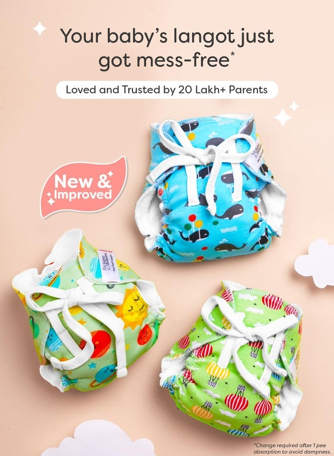 SuperBottoms DryFeel Baby Langot 0-6 months l Organic Cotton Modern Baby Nappy l Mess-free Langot with Gentle Elastics l Super DryFeel Top Layer l Diaper-free Time Essential | 3 Pack - Image 2