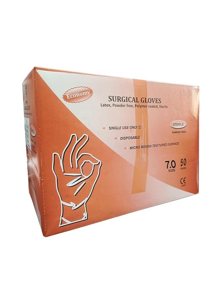 Pack of 50 Sterile Surgic Gloves, Size 8.5 | Different Sizes | Latex, Powder-Free, Polymer Coated, Sterile (ME-0455) - Image 1