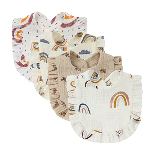 Nishine 4 PACK Solid Muslin Baby Drool Bibs Set for Unisex Boys Girls Cotton Adjustable Teething Feeding Drooling Bibs (Rainbow Set) - Image 1