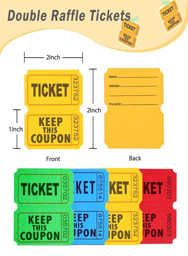 Homrelaxy 4800 Double Raffle Tickets, 1200 Tickets Per Roll, Assorted 50/50 Raffle Tickets Roll for Events, Entry, Carnivals, and Door Prizes (Blue/Red/Green/Yellow) - Image 2
