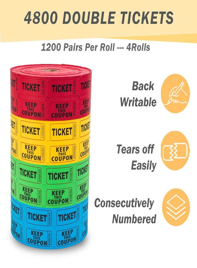Homrelaxy 4800 Double Raffle Tickets, 1200 Tickets Per Roll, Assorted 50/50 Raffle Tickets Roll for Events, Entry, Carnivals, and Door Prizes (Blue/Red/Green/Yellow) - Image 3