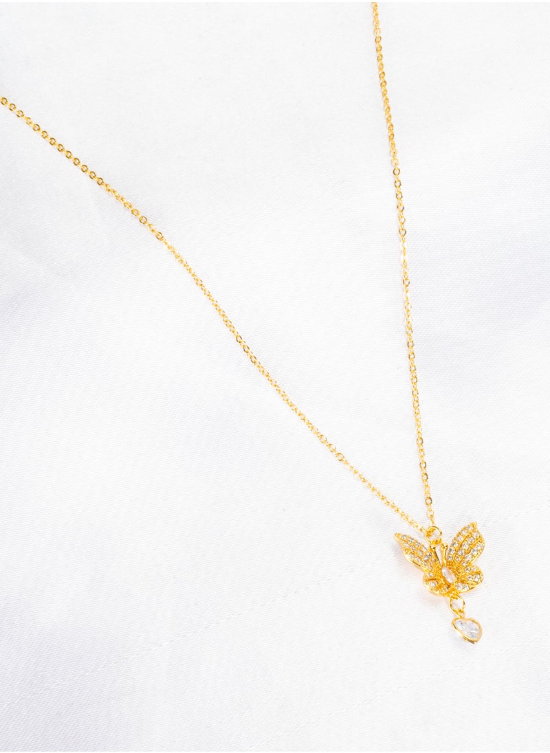 The Black Pearl Accessories - Chinese Gold Necklace with a Zirconic Butterfly Pendant - Image 1