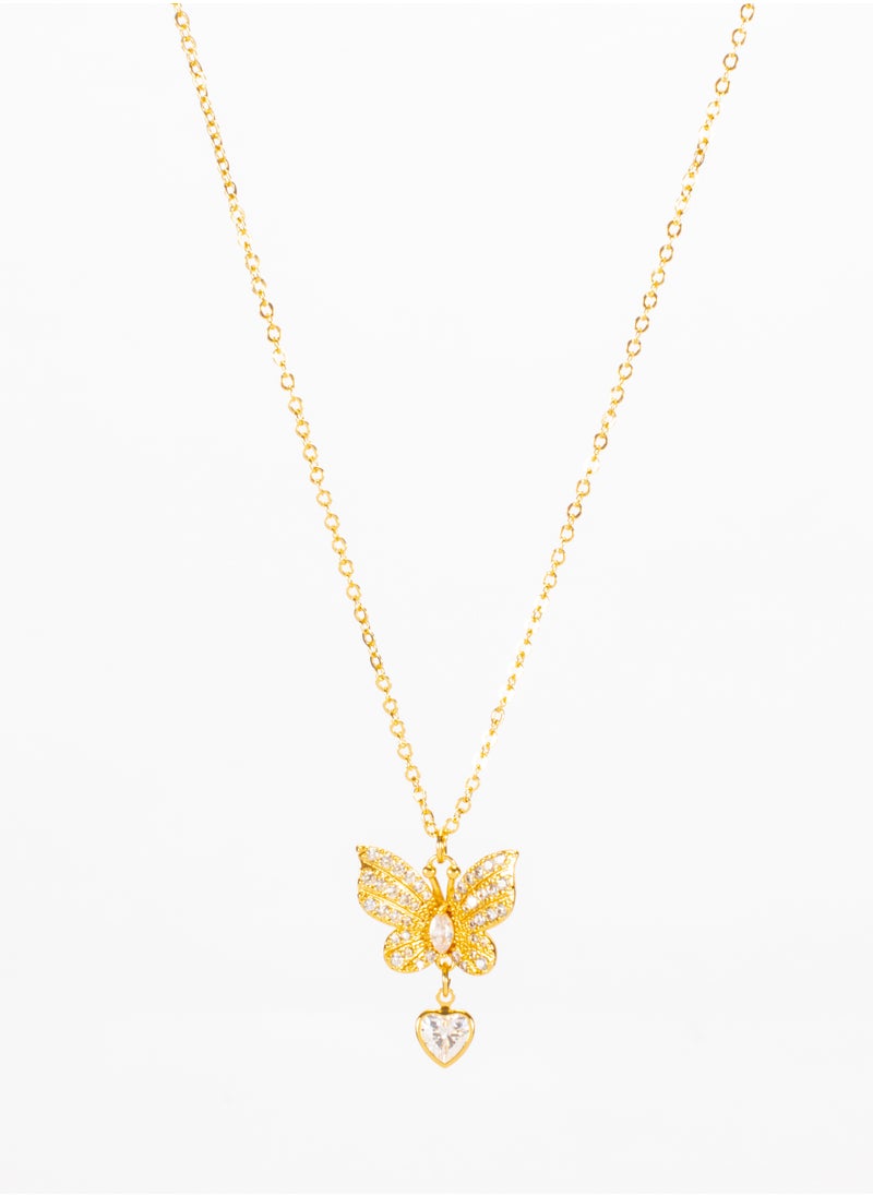 The Black Pearl Accessories - Chinese Gold Necklace with a Zirconic Butterfly Pendant - Image 1