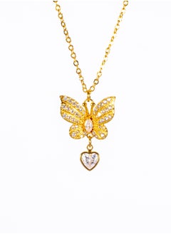 Chinese Gold Necklace with a Zirconic Butterfly Pendant