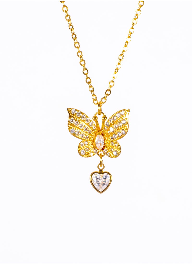The Black Pearl Accessories - Chinese Gold Necklace with a Zirconic Butterfly Pendant - Image 1