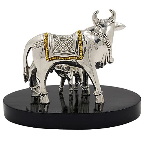 MAA SILVER Pure Silver Kamdhenu Cow and Calf BIS Hallmarked Hollow Idol Statue on Wooden Base Perfect for Gifting Home Office Puja Good Luck Wishes (999 Purity)(60 Grams Silver) - Image 3