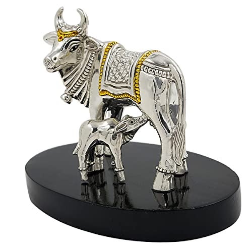 MAA SILVER Pure Silver Kamdhenu Cow and Calf BIS Hallmarked Hollow Idol Statue on Wooden Base Perfect for Gifting Home Office Puja Good Luck Wishes (999 Purity)(60 Grams Silver) - Image 2