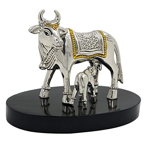 MAA SILVER Pure Silver Kamdhenu Cow and Calf BIS Hallmarked Hollow Idol Statue on Wooden Base Perfect for Gifting Home Office Puja Good Luck Wishes (999 Purity)(60 Grams Silver) - Image 4