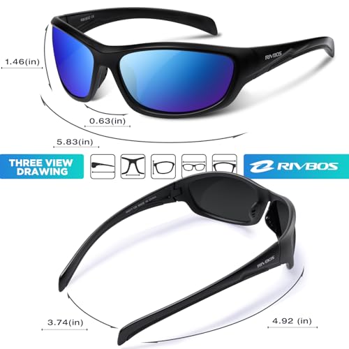 RIVBOS Polarized Sunglasses UV400 Protection for Men's and Women's Fishing, Cycling, and Outdoor Activities RB832-1 Black Ice Blue Lens - Image 2