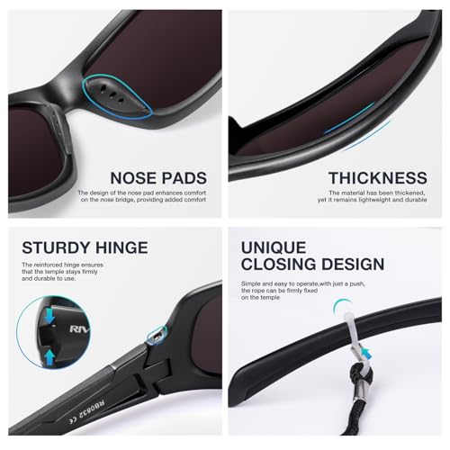 RIVBOS Polarized Sunglasses UV400 Protection for Men's and Women's Fishing, Cycling, and Outdoor Activities RB832-1 Black Ice Blue Lens - Image 3