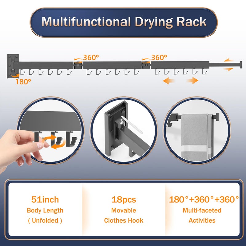 ZdwCyl Clothes Drying Rack,Laundry Drying Rack Wall Mount, Space Saver Clothes Rack,Retractable,Collapsible(Tri-Fold), for Balcony,Laundry,Bathroom, Dark Grey Color,3z-g02 - Image 4