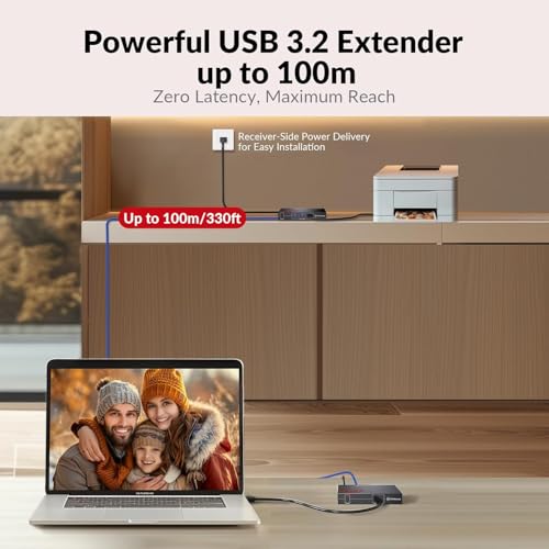 v AV Access AV Access HDbaseT USB 3.2 Extender Over Cat6A/7 up to 100m/330ft, 5Gbps High-Speed USB Over Ethernet, 4-Port USB Hub with 1.5A Charging, USB C Host, Plug & Play for Camera, Storage, AV Systems - Image 2