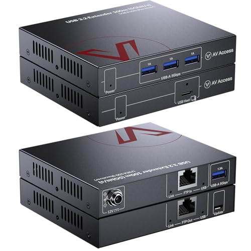 v AV Access AV Access HDbaseT USB 3.2 Extender Over Cat6A/7 up to 100m/330ft, 5Gbps High-Speed USB Over Ethernet, 4-Port USB Hub with 1.5A Charging, USB C Host, Plug & Play for Camera, Storage, AV Systems - Image 1