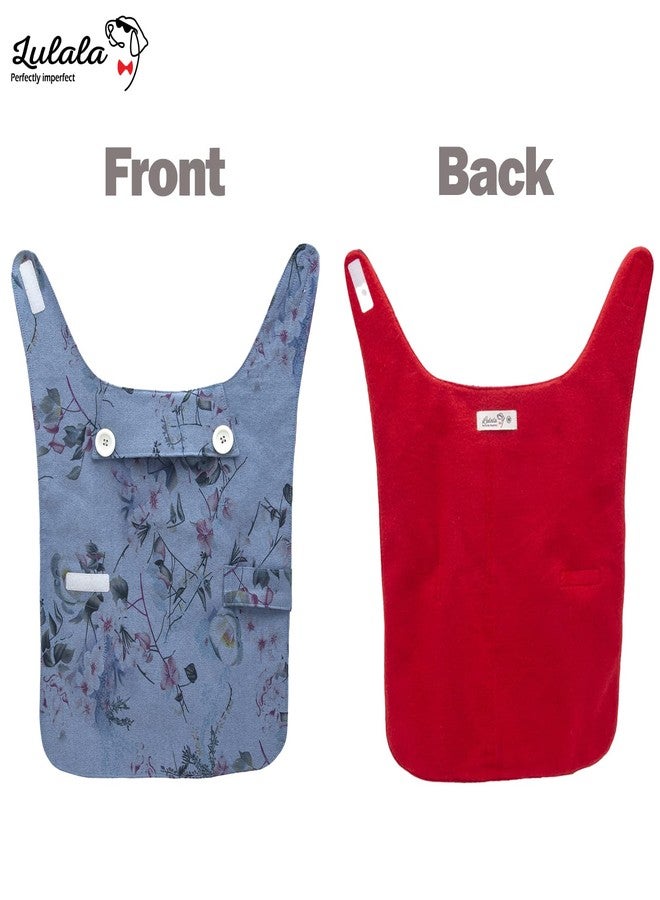 Lulala Soft Dog Sweater, Year-Round Fleece Vest, Knit Fleece Pet Jacket, Lightweight, Velcro Closure - Flower Print (Blue, M) - Image 1