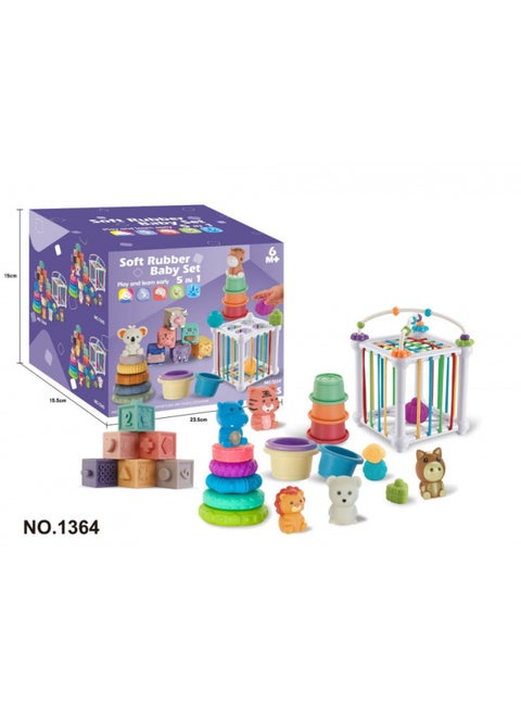 Export Baby Play Soft Glue Stacked Le Sessele Digital Animal Building Blocks Finger Doll Toy-Color:64 Five-in-one Bathroom Water Stacking Building Block Set
