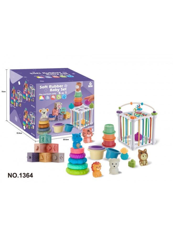 Export Baby Play Soft Glue Stacked Le Sessele Digital Animal Building Blocks Finger Doll Toy-Color:64 Five-in-one Bathroom Water Stacking Building Block Set
