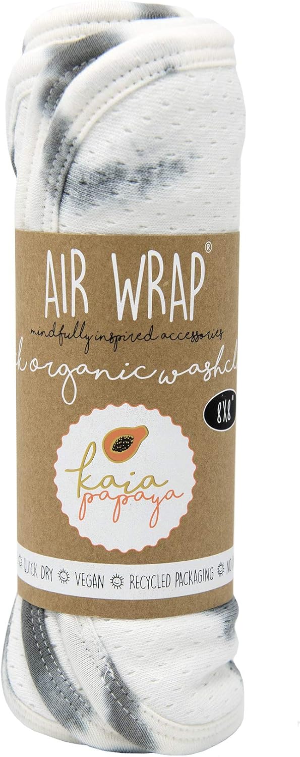 Woombie Kaia Papaya MultiUse Organic Air Wrap Washcloths Pack of 4  Quick Dry and Ultra Absorbent for The Beach Pool Bathtime and More  GrayWhite 8in x 8in - Image 1