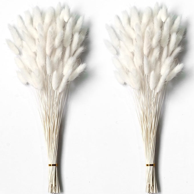 120 PCS White Dried Pampas Grass Decor 17inch Pompas Floral Dry Flowers for Decoration Pampas Grass in Bulk Tall White Bunny Tails Dried Flowers for Boho Wedding