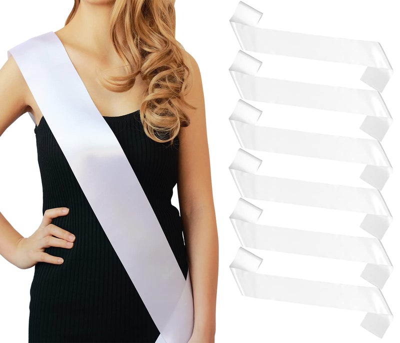 Docooniver 6pcs White Sashes Blank for PageantsSenior 2026Prom Queen Plain Satin Custom Personalized Sashes