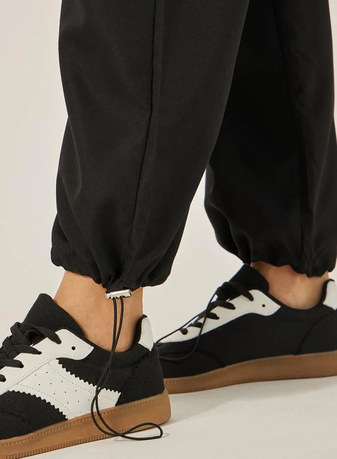 Styli Solid Elasticated Waistband Cargo Joggers with Drawstring