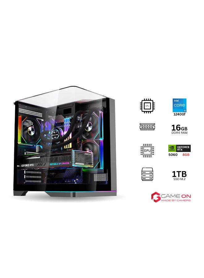 GAMEON Valkyrie X Gaming PC With Intel i5-12400F Processor/16GB RAM DDR4/1TB SSD/8GB Nvidia GeForce RTX 5060 Graphics/Windows 11 Pro+24 Inch 200Hz Fast IPS Monitor+Gaming Keyboard Mouse Headset Combo/ black - Image 2